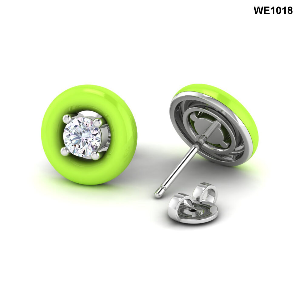 0.40ct DIAMOND EARRINGS WITH  ENAMEL (NEON GREEN )