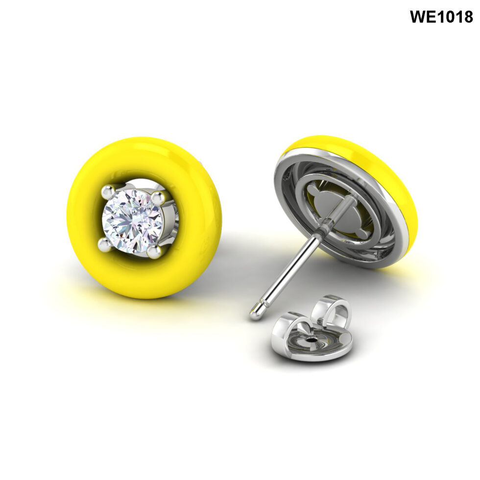 0.40ct DIAMOND EARRINGS WITH  ENAMEL ( YELLOW )