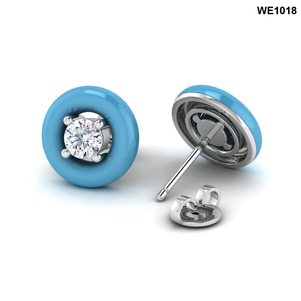 0.40ct DIAMOND EARRINGS WITH  ENAMEL ( LIGHT BLUE )