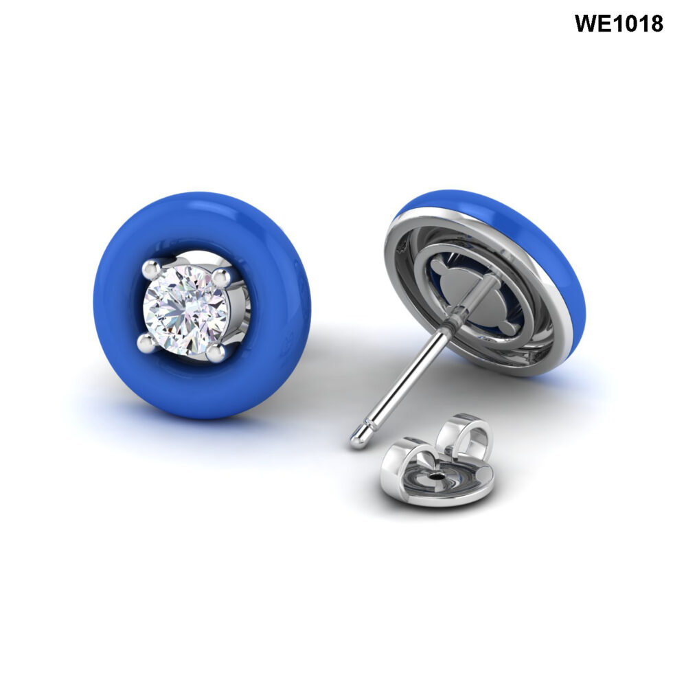 0.40ct DIAMOND EARRINGS WITH  ENAMEL ( DARK BLUE )