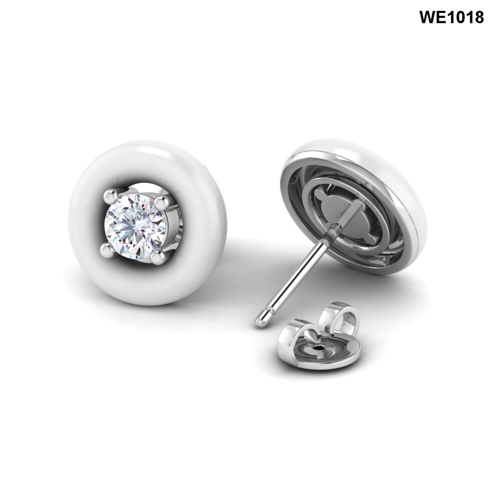 0.40ct DIAMOND EARRINGS WITH  ENAMEL ( WHITE )