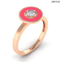 18K GOLD DIAMOND HALO RING WITH RED ENAMEL