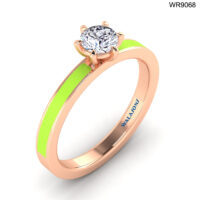 18K GOLD SOLITAIRE DIAMOND RING WITH PASTEL GREEN ENAMEL