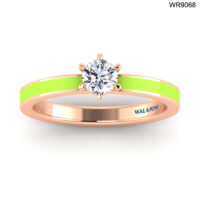 18K GOLD SOLITAIRE DIAMOND RING WITH PASTEL GREEN ENAMEL