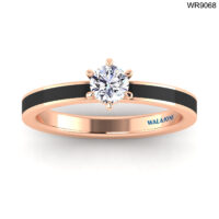 18K GOLD SOLITAIRE DIAMOND RING WITH BLACK ENAMEL