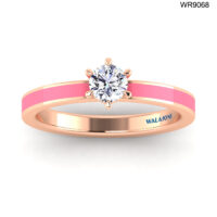 18K GOLD SOLITAIRE DIAMOND RING WITH PASTEL PINK ENAMEL