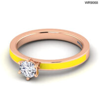 18K GOLD SOLITAIRE DIAMOND RING WITH PASTEL YELLOW ENAMEL