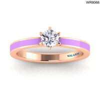 18K GOLD SOLITAIRE DIAMOND RING WITH LAVENDER ENAMEL