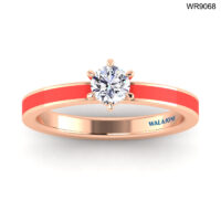 18K GOLD SOLITAIRE DIAMOND RING WITH RED ENAMEL
