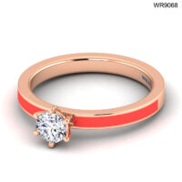 18K GOLD SOLITAIRE DIAMOND RING WITH RED ENAMEL
