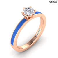 18K GOLD SOLITAIRE DIAMOND RING WITH BLUE ENAMEL