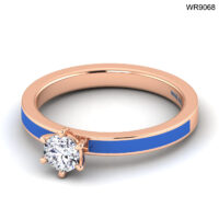 18K GOLD SOLITAIRE DIAMOND RING WITH BLUE ENAMEL
